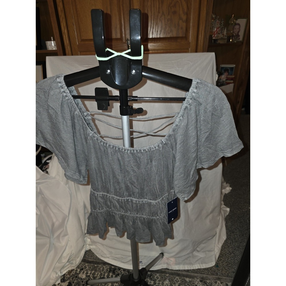 Lucky Brand Cropped Shirt Size L NWT Open‎ Back With Crisscross Ties....